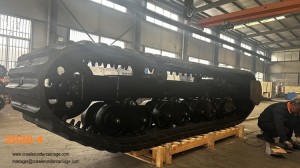 Bespoke 7.2 ton rubber track crawler chassis manufacturing process, repeat order for Morooka series dumper in April 2026, showing heavy duty rollers and 4610mm frame.